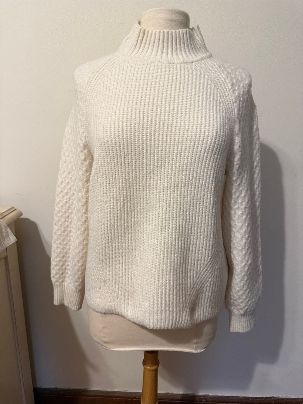 Calvin Klein Cream Mock Neck Ribbed & Textured Sweater